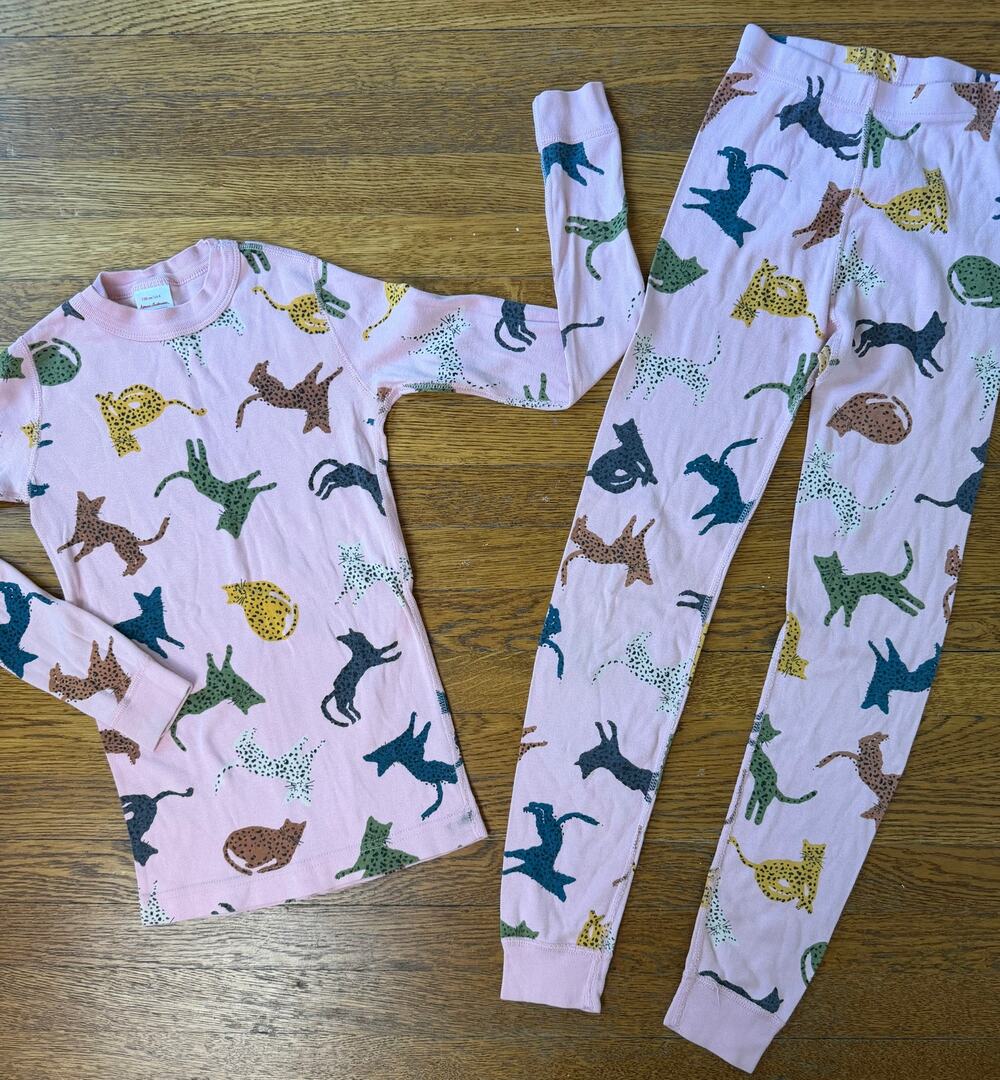 Hanna Andersson Girls' Pink Cat Print Pajamas Size 8